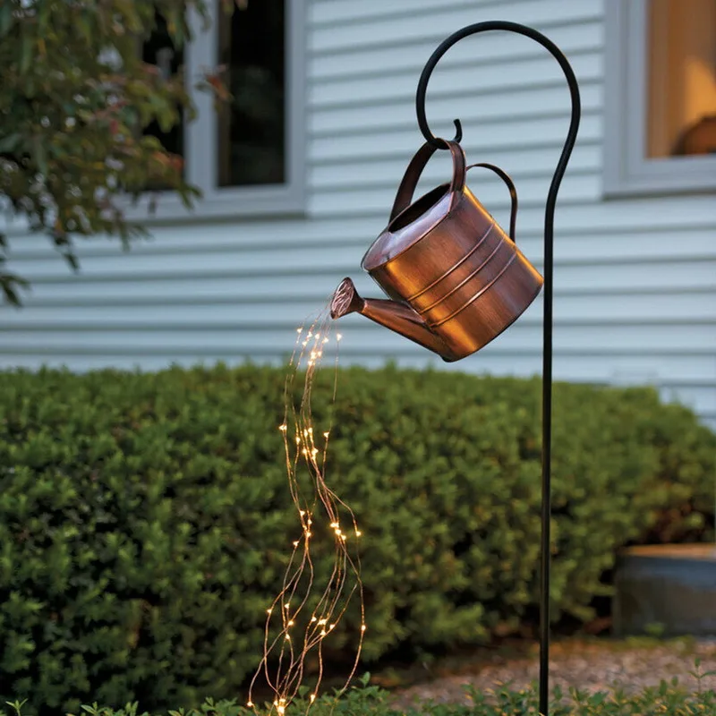 

Solar Lamp Garden Light Watering Can Ornament DIY Art Light Decoration Hollow-out Iron Shower Kettle Lights Garden Decorations