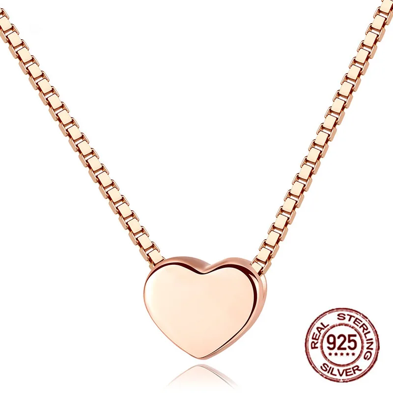 Минимализм розовое золото подвеска в виде сердца ожерелье Настоящее 925 пробы