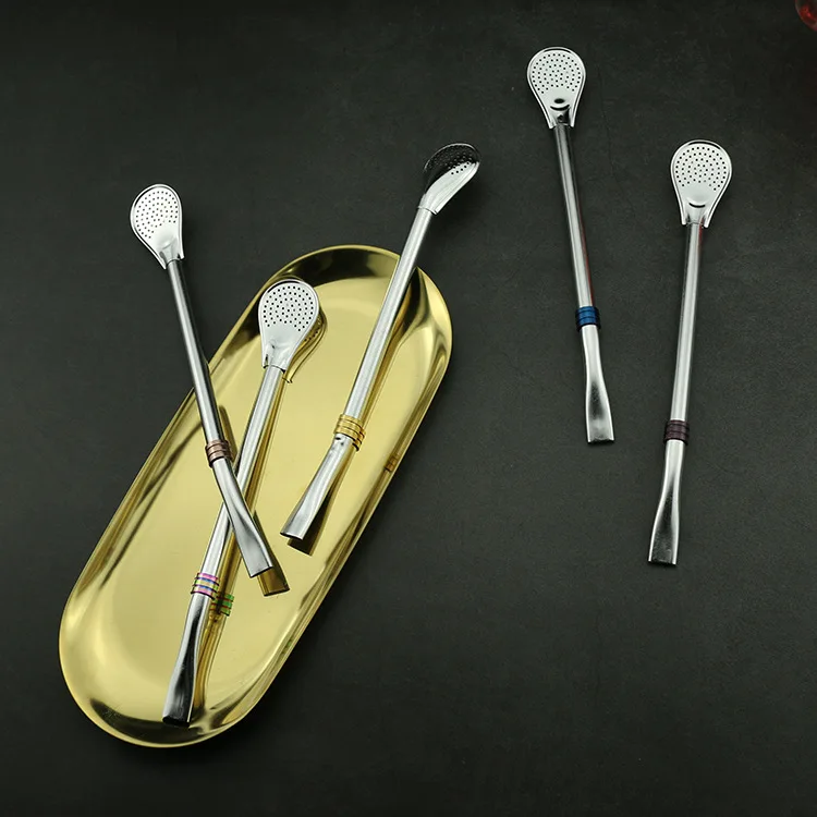 

Reusable Straw Stirring Spoon Stainless Steel Durable Metal Drinking Straw Portable Multi-function Clean Kitchen Supplies