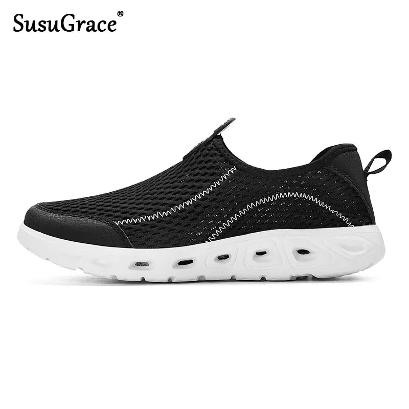 

SusuGrace New Plus Size Men Aqua Shoes Breathable Mesh Upper Outdoor Lightweight Non-slip Summer Slip-on Water Sneaker For Male