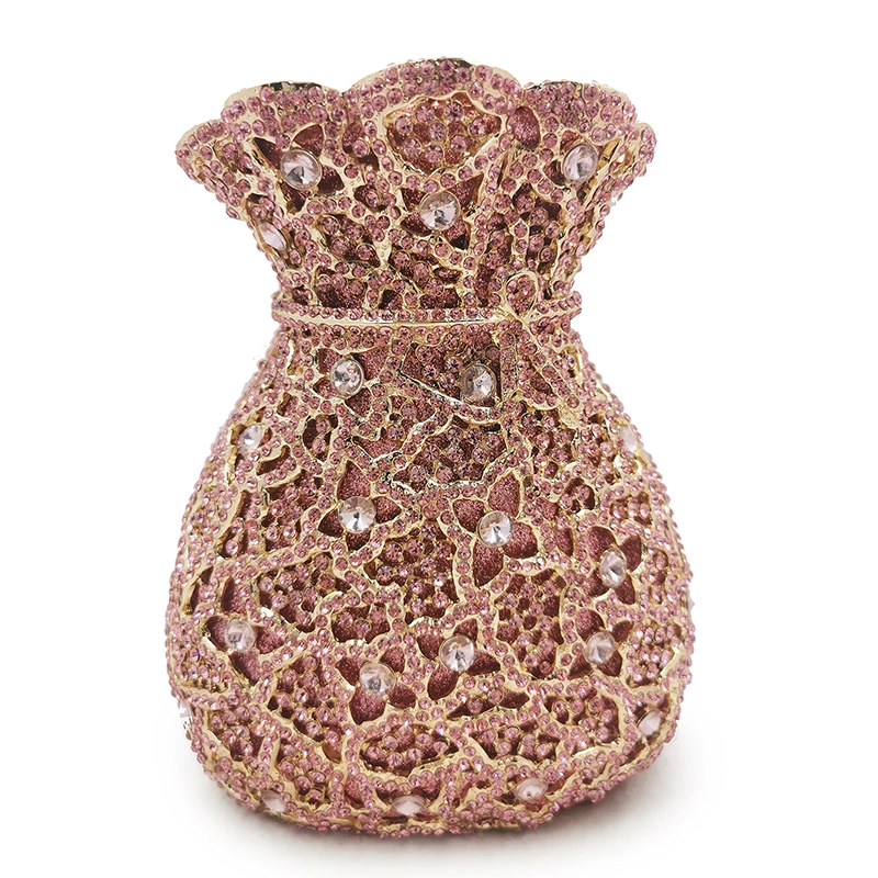 

Hollow Out Gold Metal Rhinestone Purse Vase Shape Evening Clutches Bags Elegant High Quality Crystal Diamond Ladies Chain Handba