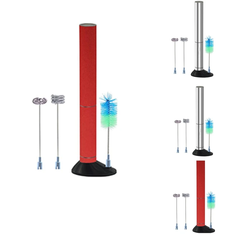 

Powerful Electric Milk Frother Steel Spring Whisk Foam Maker with Cleaning Brush and Sleeve Rotor Set