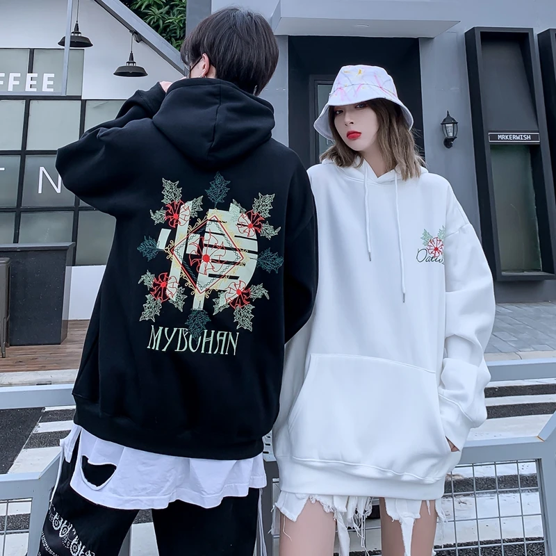 

Autumn/Winter Pattern Print Long Sleeve Women Hoodie For Couples Harajuku High Street Loose Pullover Unisex