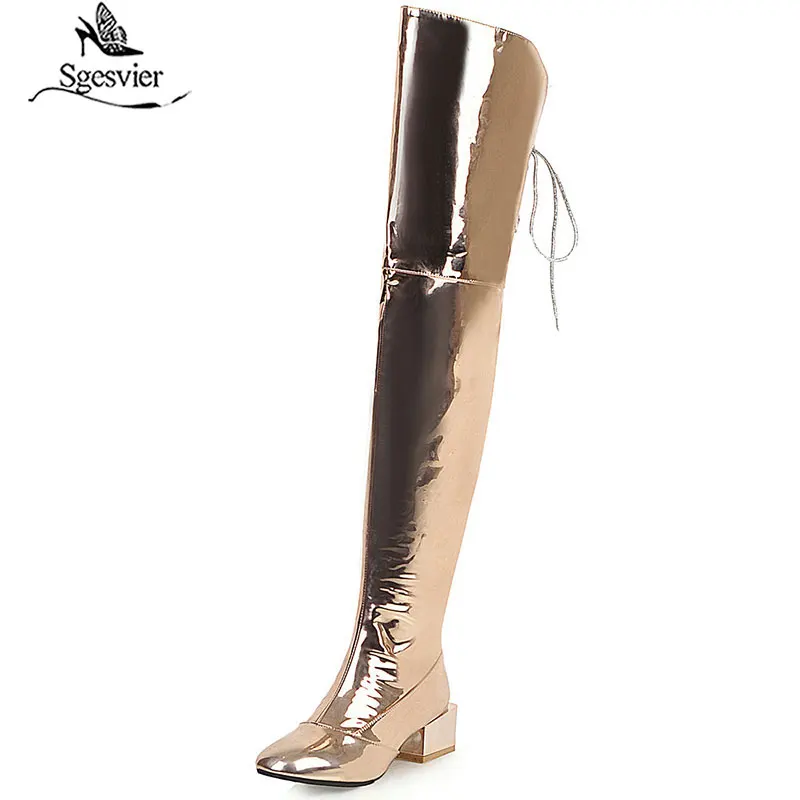 

Sgesvier 2020 plus size 48 women thigh high boots zip lace up autumn winter boots sexy square heels party prom shoes ladies G801
