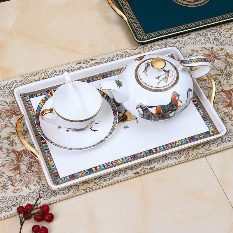 Керамический поднос для чайного набора тарелка фруктов чайный столик гостиной