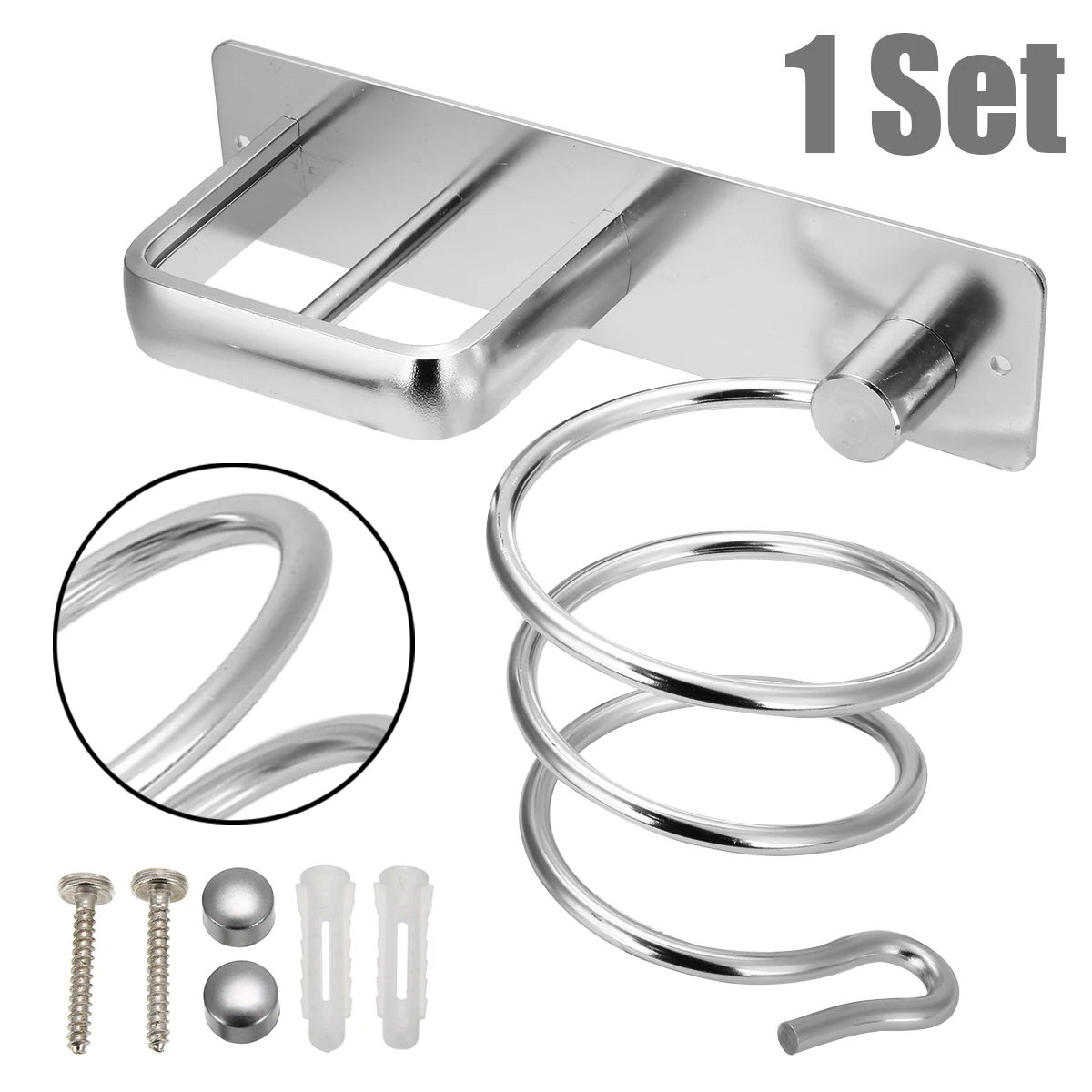 

Wall Mounted Hair Dryer Rack Aluminum Organizer Hairdryer Straightener Holder Set Bathroom Shelves