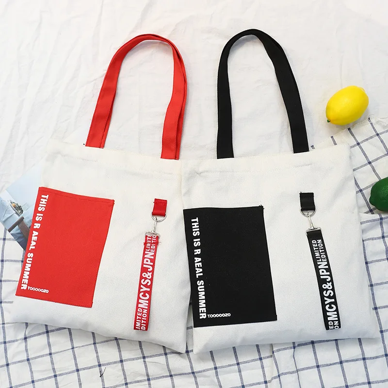 Экологичная сумка для покупок с черными и красными лентами женская повседневная