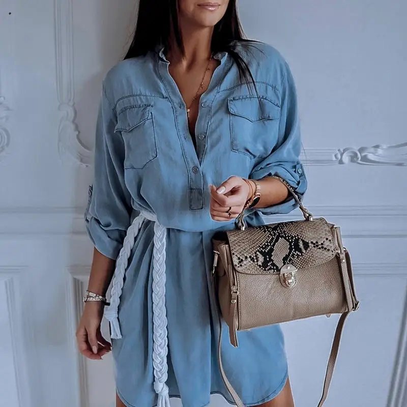 Fargeous весенне летнее Повседневное платье рубашка с v образным вырезом и карманами