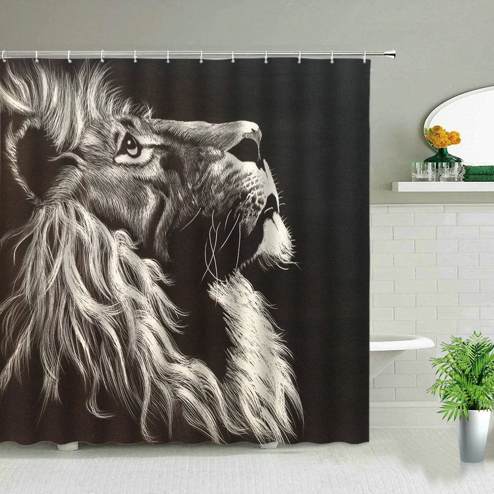 

Lion Shower Curtain Tiger Horse Zebra Animal Cloth Curtains Bathroom Decor Bathroom Screen Waterproof Fabric Bath Accessories