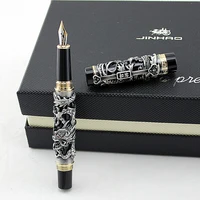 luxury gift pen jinhao grey and red 3d dragon and phoenix fountain pen 0 5mm metal ink pens office supplies free shipping