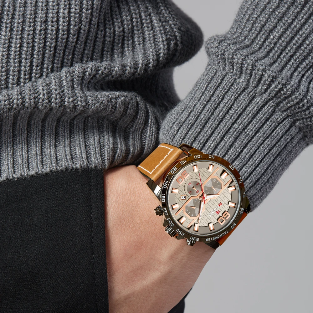 MIZUMS Роскошные Кварцевые часы для мужчин военные кожаные мужские с хронографом