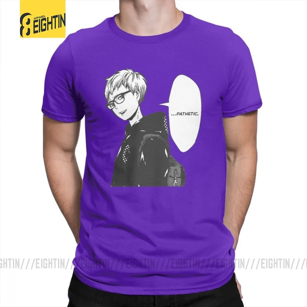 Футболки Haikyuu, футболки Tsukishima Kei, Классические летние футболки с коротким рукавом и круглым вырезом, хлопок, комиксы, футболки для мужчин, большие размеры - Цвет: Фиолетовый