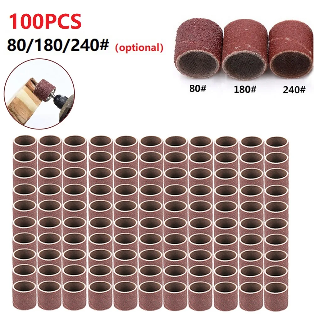 

100pcs Sanding Drum Set 80/180/240Grit 12.7mm Sanding Bands Sleeves Rotary Tools Herramientas Drill Bit Sharpener Polishing Tool