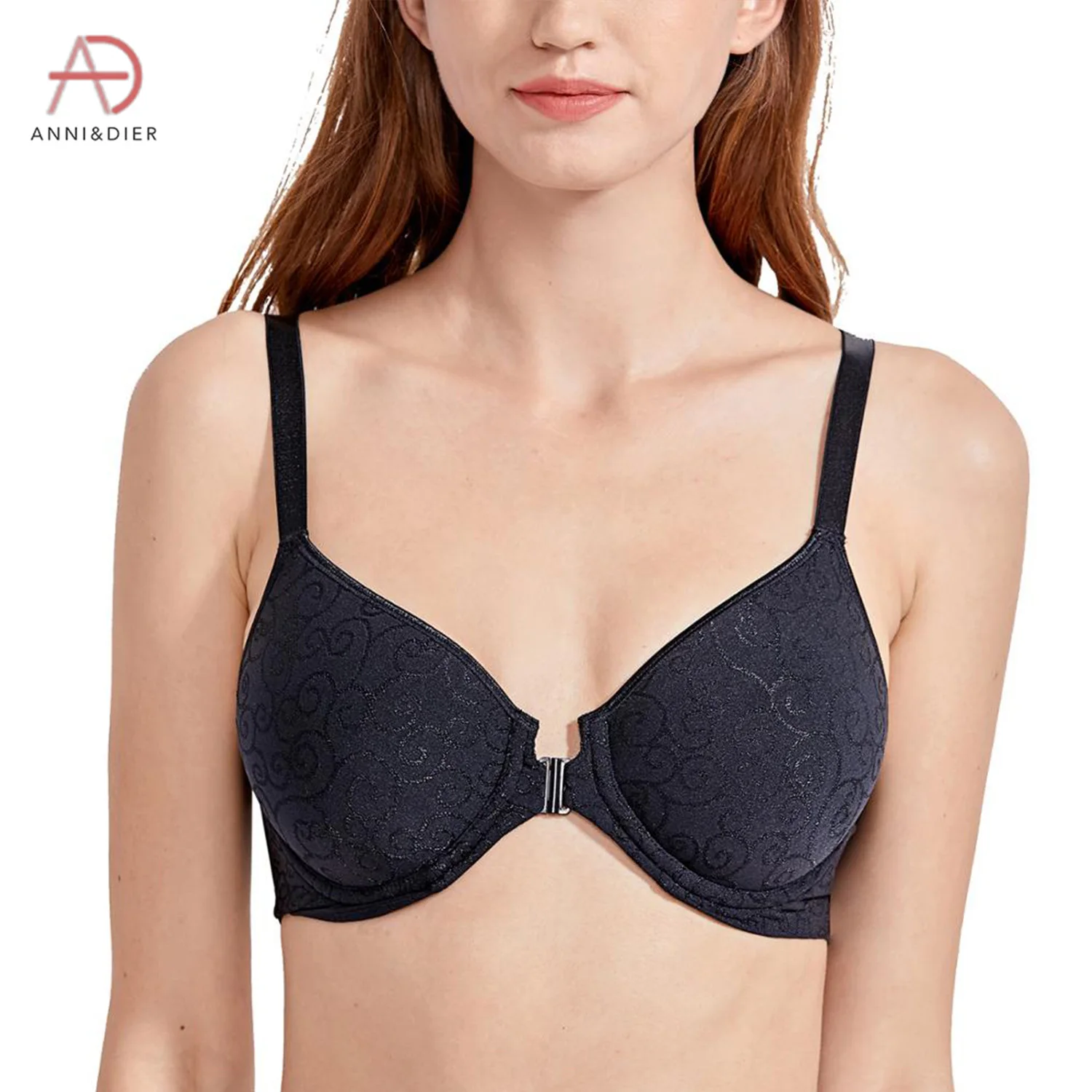 

Women's Jacquard Front Closure Bra Full Coverage Underwire Lightly Padded Shaping Bras Plus Size Underwear