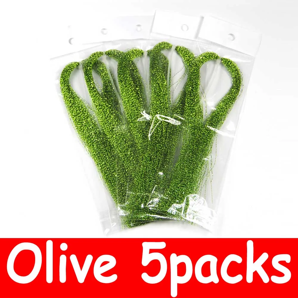 Olive 5 packs Wifreo 5 упаковок Flashabou Голографическая мишура для ловли нахлыстом, завязывающаяся кристальная светящаяся струнная приманка с крючками для изготовления рыболовного материала розового цвета - Цвет: Olive 5 packs