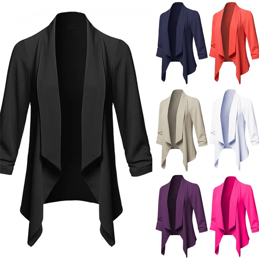 

Women Plus Size Autumn Winter Coat Jackets Thin Office Lady Lapel Long Sleeved Coat Suit Slim Cardigan Tops Female Outwear