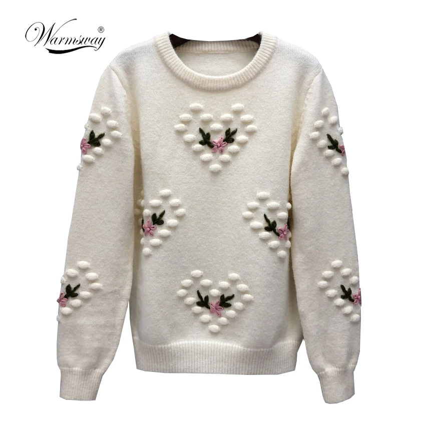 

2021 осенне-зимний женский свитер, корейский вязаный пуловер с сердечками и цветочным принтом, топы, повседневный пуловер с длинными рукавами...