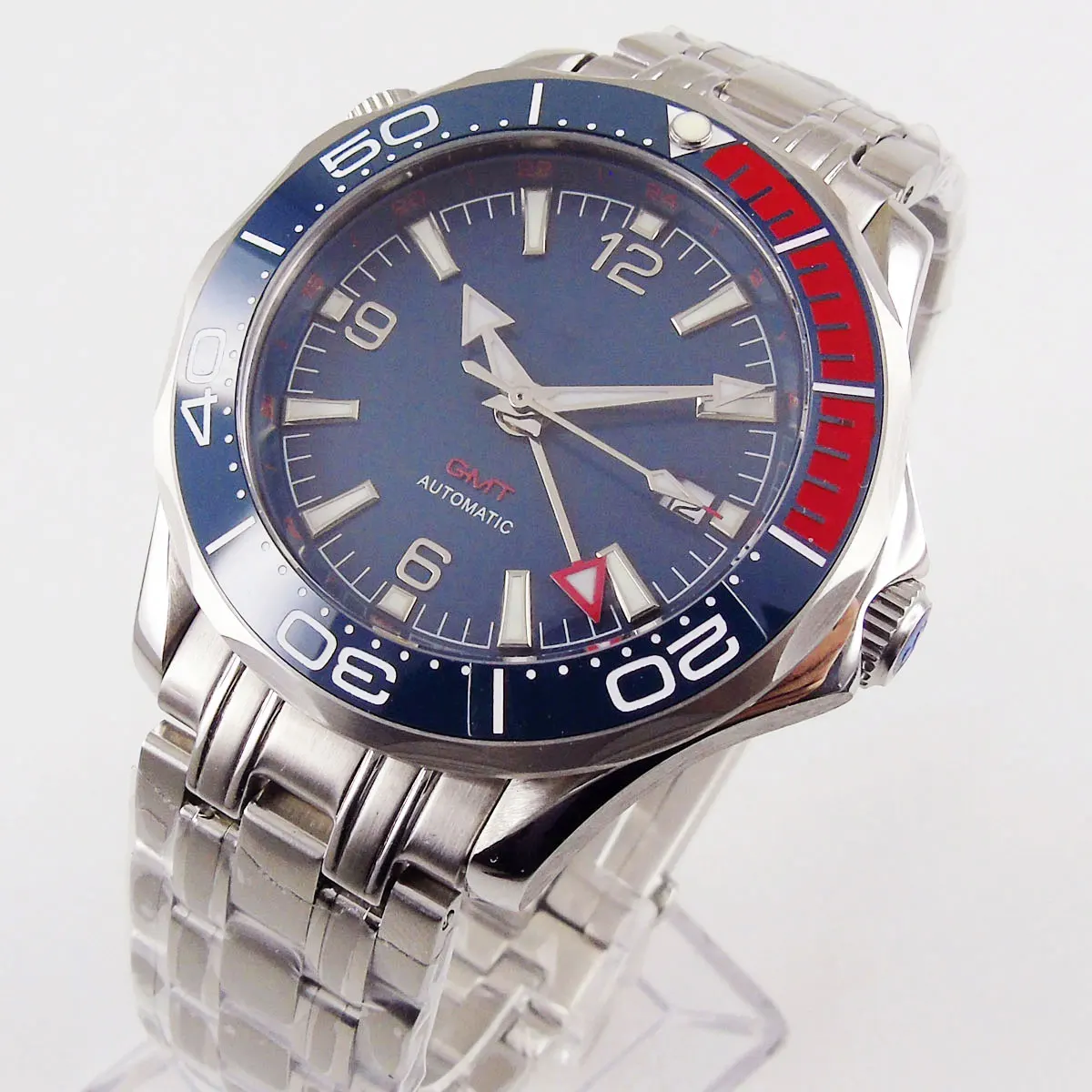 

41mm Self Winding Mens Watch Automatic GMT Movement Sapphire Glass Bracelet Strap Date Window