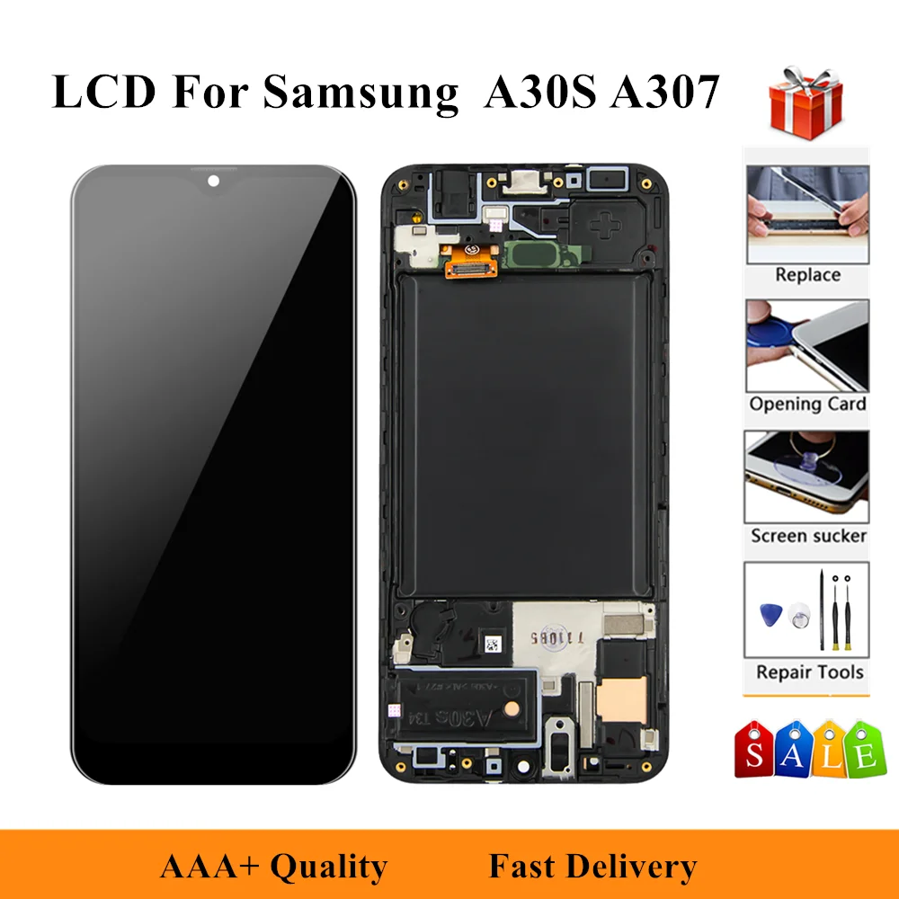 

6,4 ''ЖК-дисплей для Samsung Galaxy A30S 2019 SM-A307 A307F/DS A307G/DS A307GN/DS сенсорный экран дигитайзер рамка в сборе