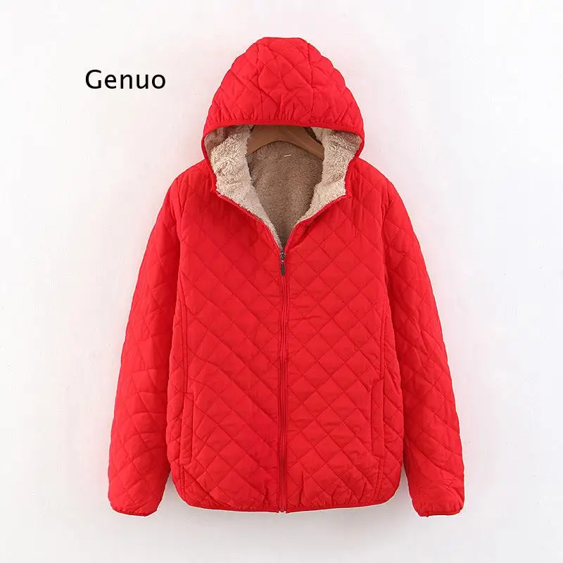 Women Autumn Winter Parkas Coat Jackets Female Lamb Hooded Plaid Long Sleeve Warm Winter Jacket  S~3Xl Casaco Feminino