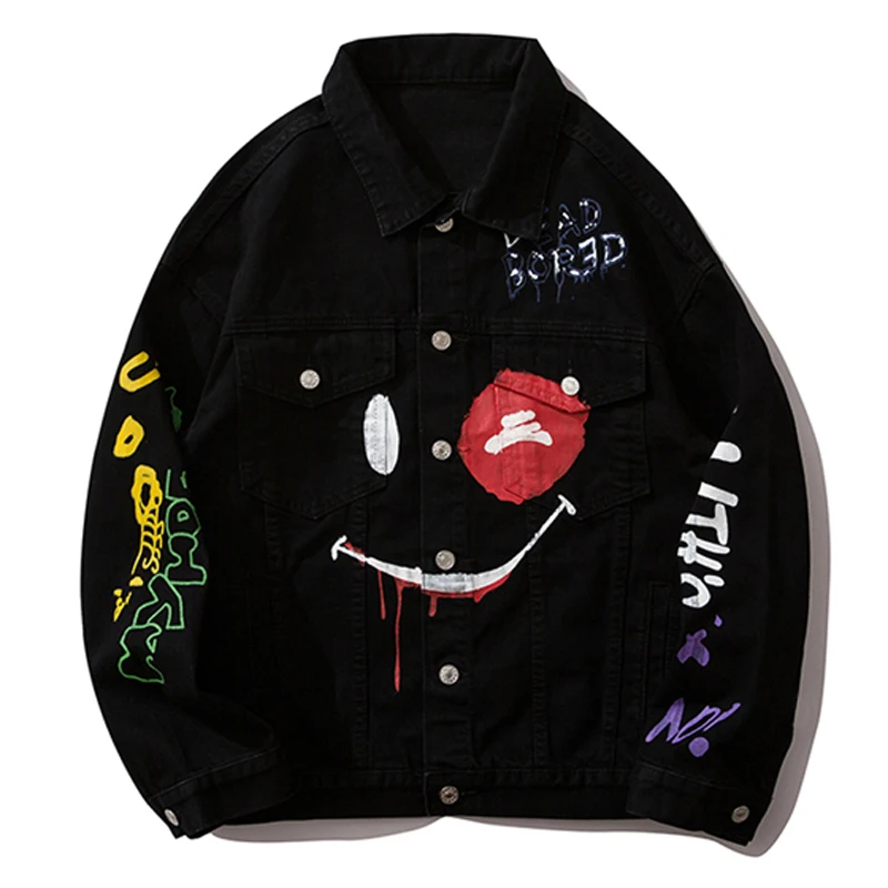 Модная мужская джинсовая куртка повседневная бомбер в стиле хип хоп с принтом