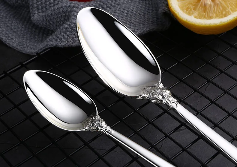 4 шт./компл. Серебряный набор столовых приборов столовый набор Посуда Столовые приборы для ужина, столовая ложка, вилка, Ножи Прямая