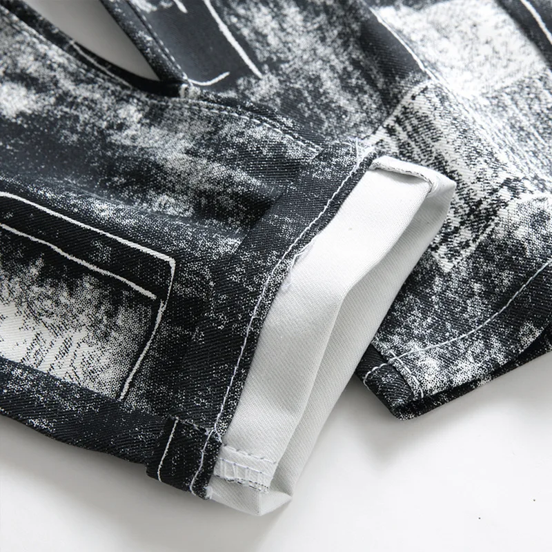 Men's Four-Season Jeans Youth Straight Black Denim Trousers High Quality Soft Slim Fit Printing Denim Designer Casual Biker Pant