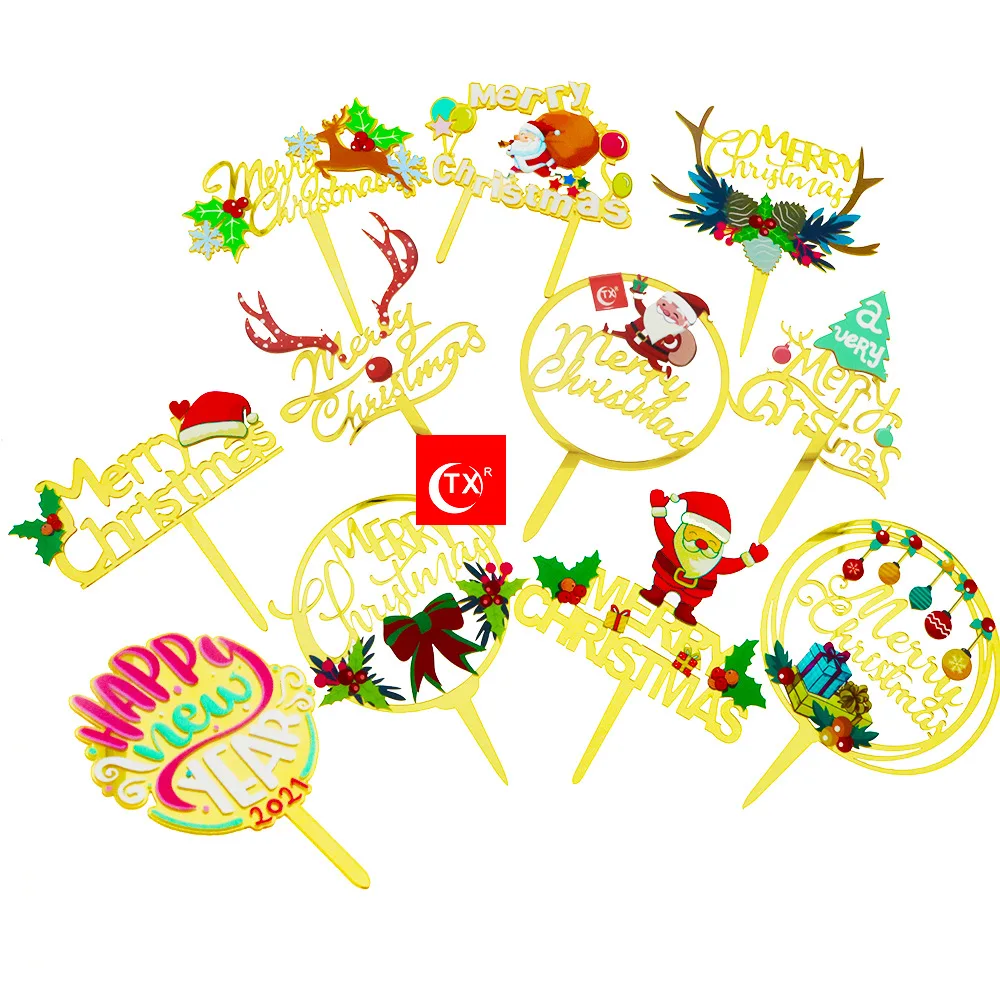 

INS Color Acrylic Merry Christmas Cake Toppers High Quality Xmas Cake Topper for Family Happy New Year Party Cake Decorations