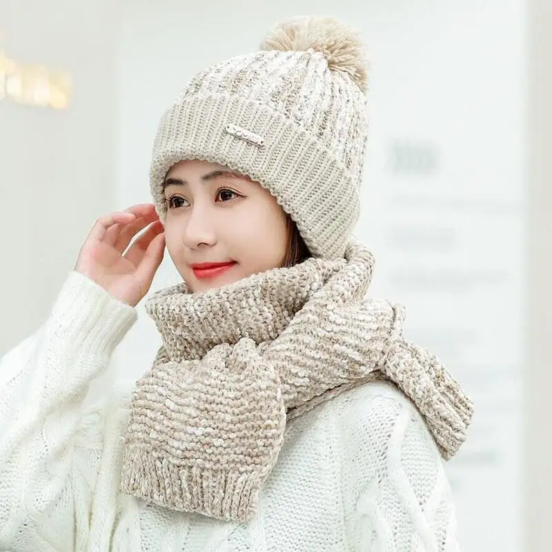 Лидер продаж комплект из 2 предметов женская зимняя шапка и шарф теплые шарфы