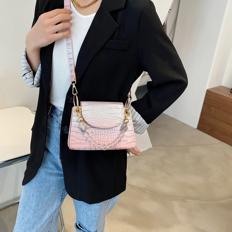 

Texture Alligator Bead Hand Female Handbag Trendy Crocodile Flap Shoulder Armpit Bolsa Summer New Leisure Party Crossbody Purses