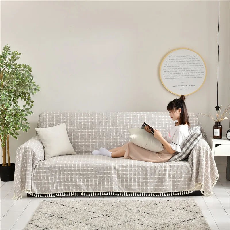 Хлопок &amp линия плед-чехол для дивана сплошной цвет универсальный диван