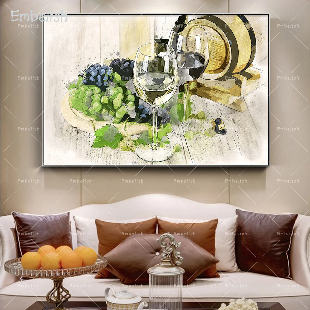 

1 Pieces Watercolor Red Wine Glass Modern Home Kitchen Decor Grape Fruits Wall Art Pictures For Living Room HD Canvas Paintings