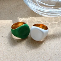 stainless steel minimalist green white enamel round chunky finger ring for women men hip hop jewelry gift