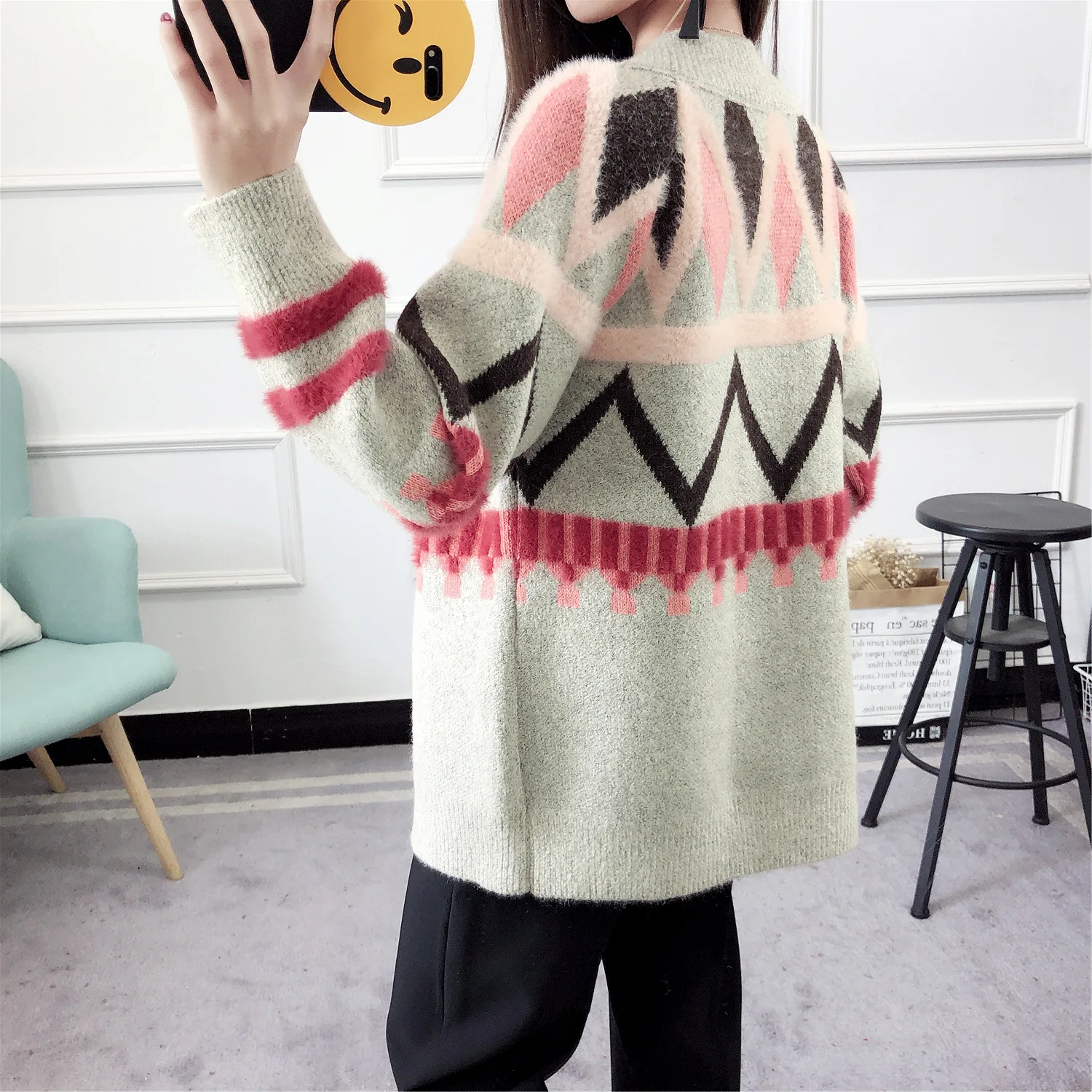 Кардиган Свитер Повседневный с v-образным вырезом пуговицами длинный кардиган