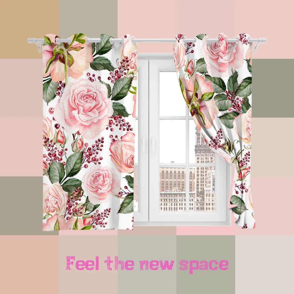 

Punch Hook Blackout Curtain Flower Customized Full Shade Sunscreen Blinds For Windows Home Kitchen Bedroom LivingRoom Decoration