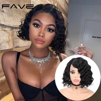 fave lace front human hair wigs natural wave bob side part wig short brazilian human hair wigs for women natural black wavy hair