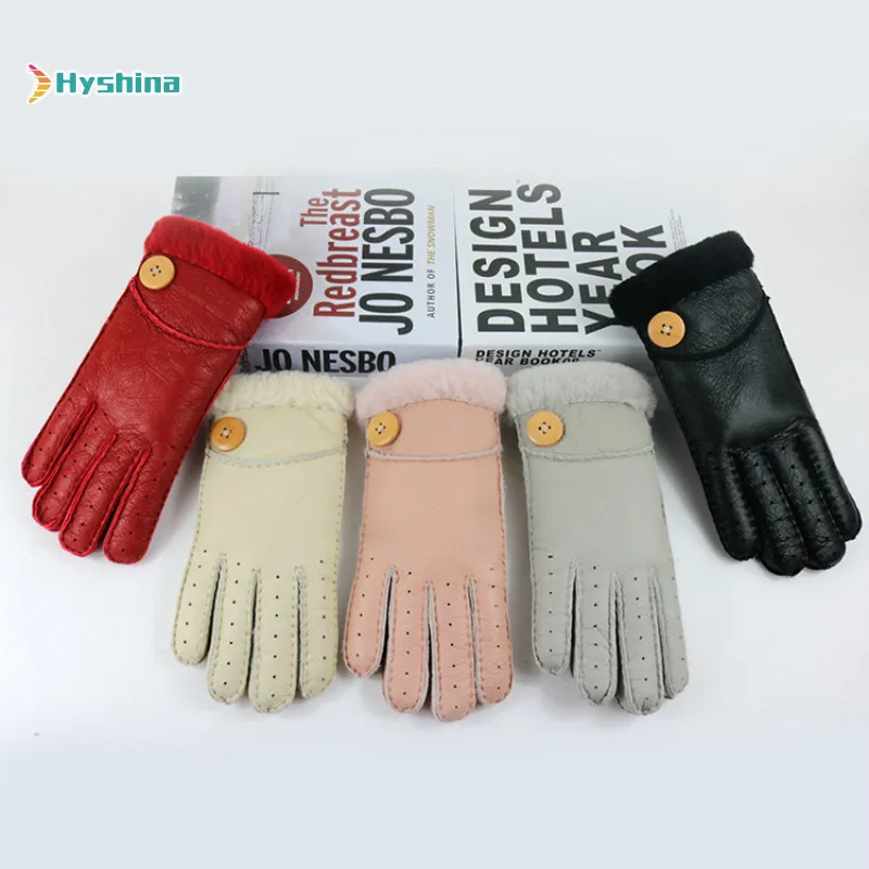 

Gloves Real Sheepskin Winter Thick Gloves Women Fur Mitten Ladies Girls Warm Windproof Manual Outdoor Genuine Leather Gloves