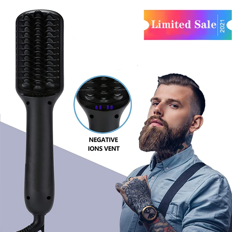 

Beard Straightener for Men Ionic Anti-scald Technology Beard Straightening Heat Brush Comb Ionic For Home and Travel