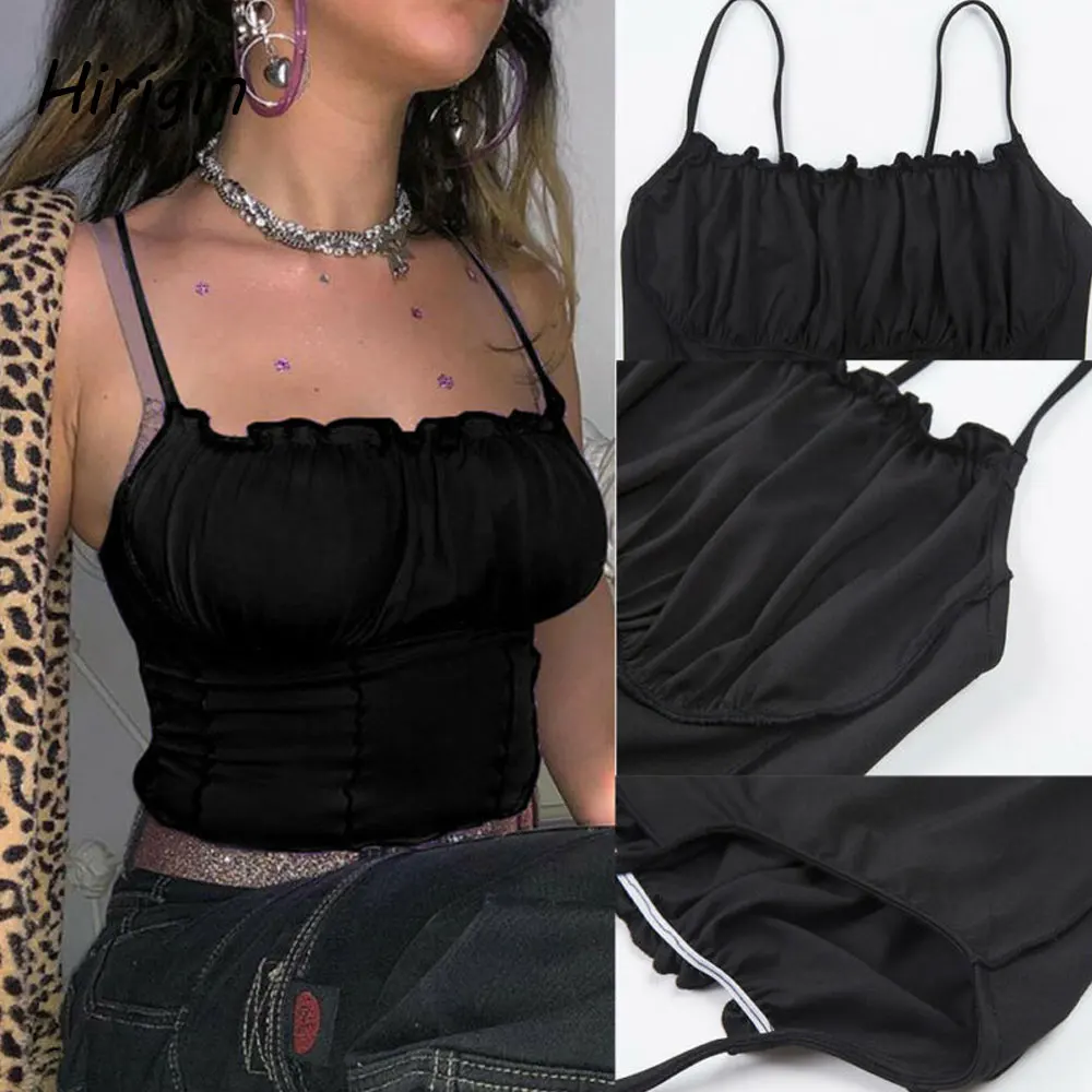 2020 hot Sell Summer Women black Vest Fashion Sleeveless Strapless Solid Ruffles Crop Tops Pullovers Ladies Tanks Camisole |