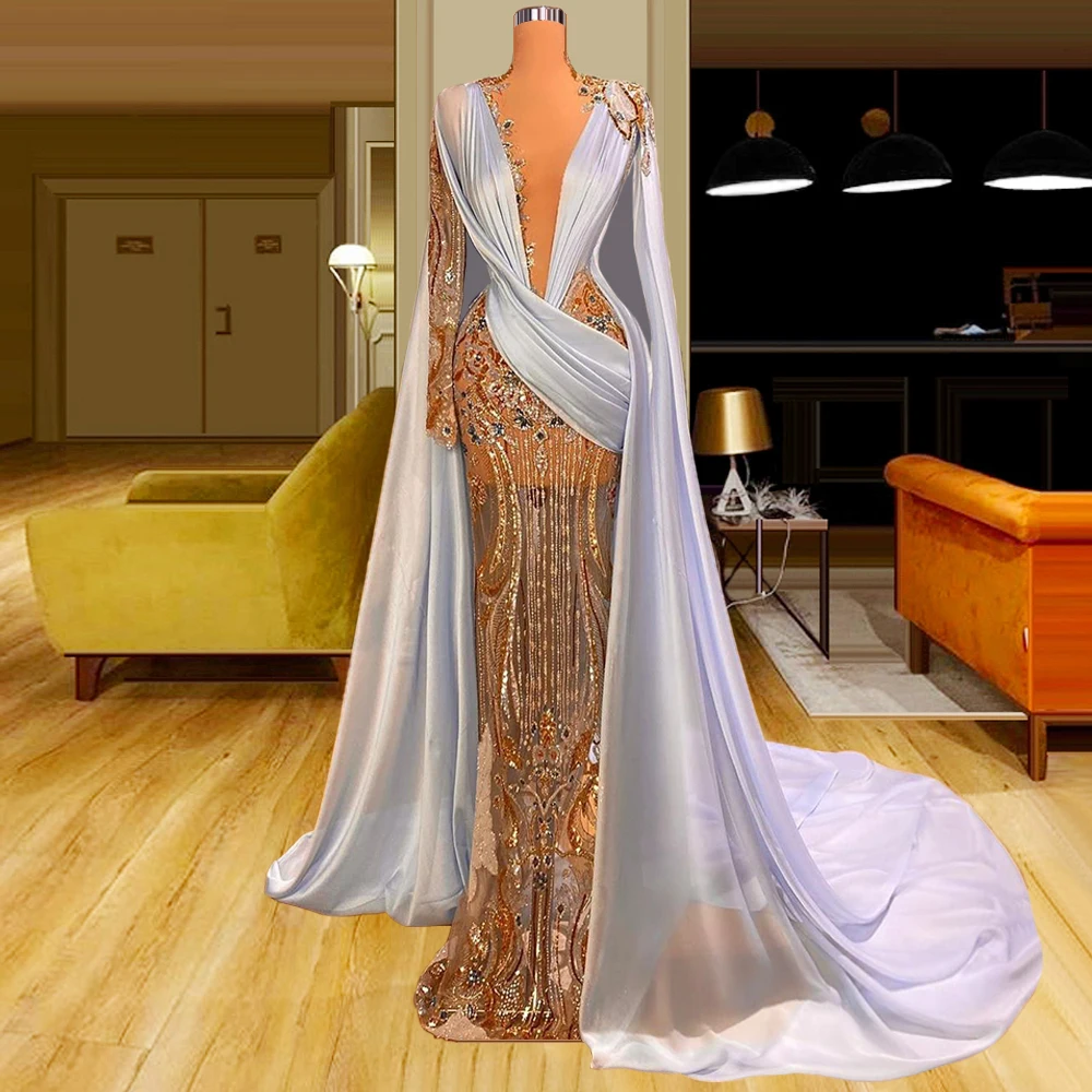 

Summer Beaded Illusion Evening Dress Ruched Bust Dress 2021 Detachable Chiffon Skirt vestidos largos dress women elegant