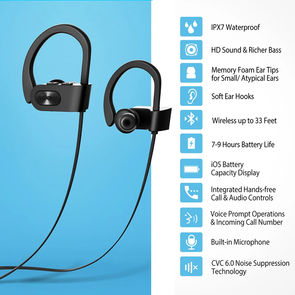 Mpow пламя Bluetooth наушники IPX7 водонепроницаемые беспроводные наушники-вкладыши HiFi стерео спортивные наушники с микрофоном чехол для переноски