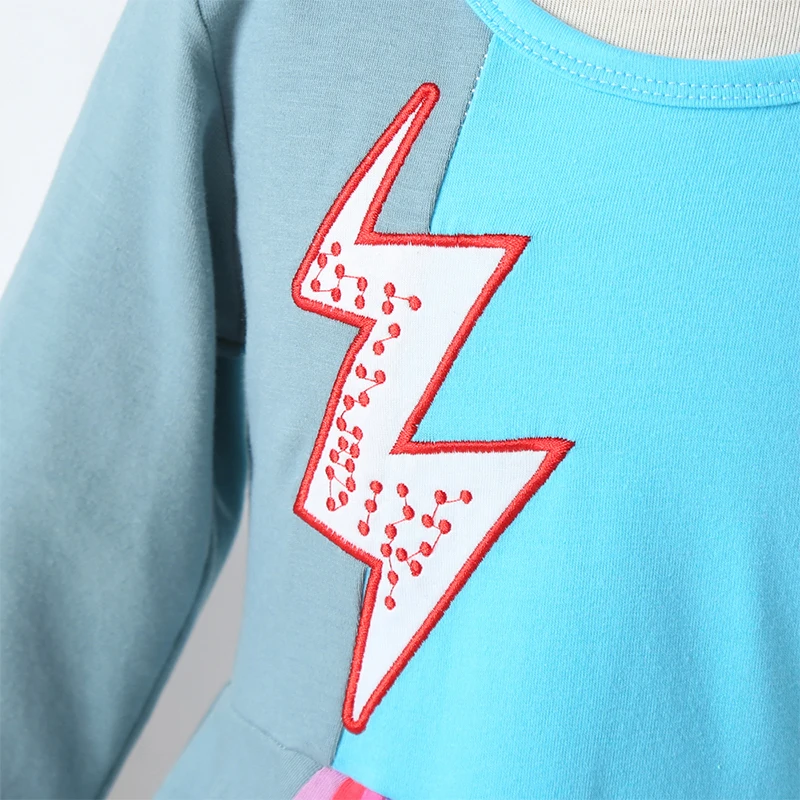 Платье с длинными рукавами для девочек вышивкой небесно-голубое повседневное 2020