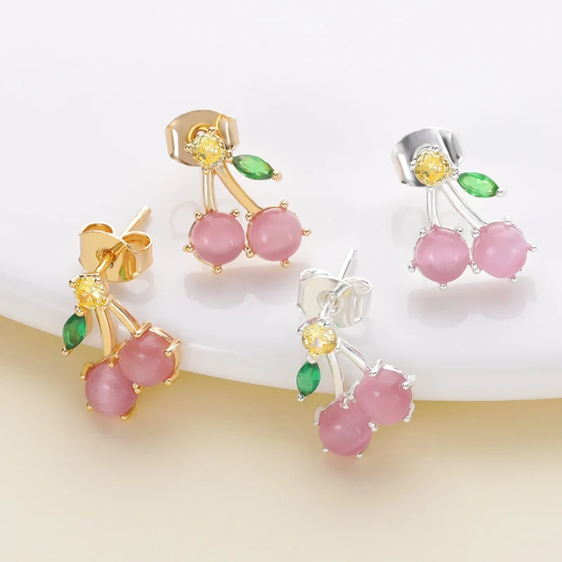 

New Fashion Cherry Zircon Earrings For Women Girl Simple Ladies Fashion Fruit Accessories Best Friend Gift Jewelry wholesale