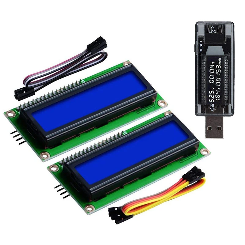 2 шт. I2C 1602 ЖК дисплей модуль 16X2 строчный ряд Синяя подсветка и 1 USB тестер мощности
