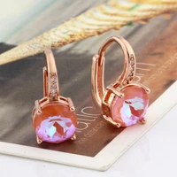 new round color dangle earrings colour cute hollow unusual earrings natural zircon women party fashion jewelry