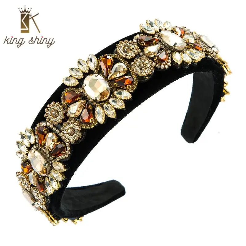 

Vintage Baroque Spring Multi Color Crystal Flower Headband Elegant Geometric Glass Drill Hairband Woman Party Hair Accessories