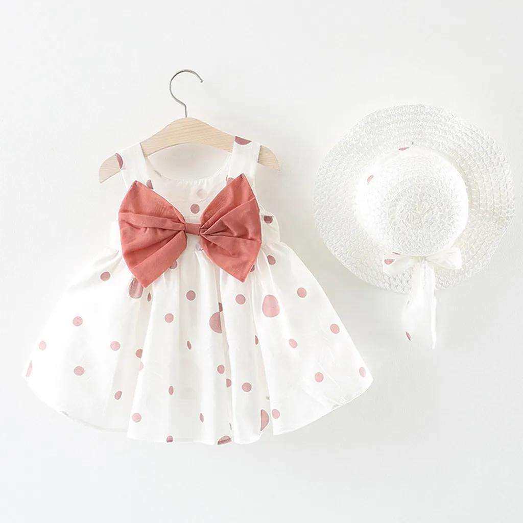 

Baby Girl Kids Summer Sleeveless O-neck Print Floral Bow Princess Dress Party Cotton Flower Children Bow Hat Sleeveless Sweet