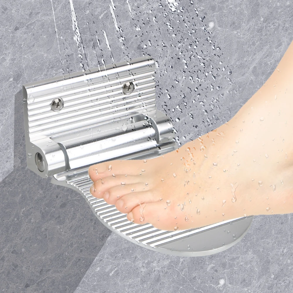

Black/Silver Folding Hardware Anti-slip Footrest Shower Footstool Aluminium Alloy Shoe Shine Pedal Bathroom Rest Pedestal