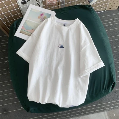 han Men's summer solid color embroidery T-shirt youth wild casual loose couple half sleeve T-shirt tide