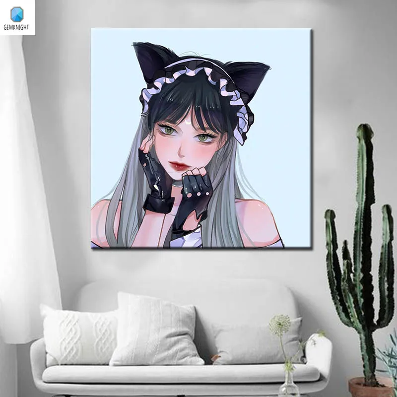 

Модульная картина по номерам в современном стиле, цифровые аниме постеры с мультяшной девушкой, модульная живопись, домашний декор